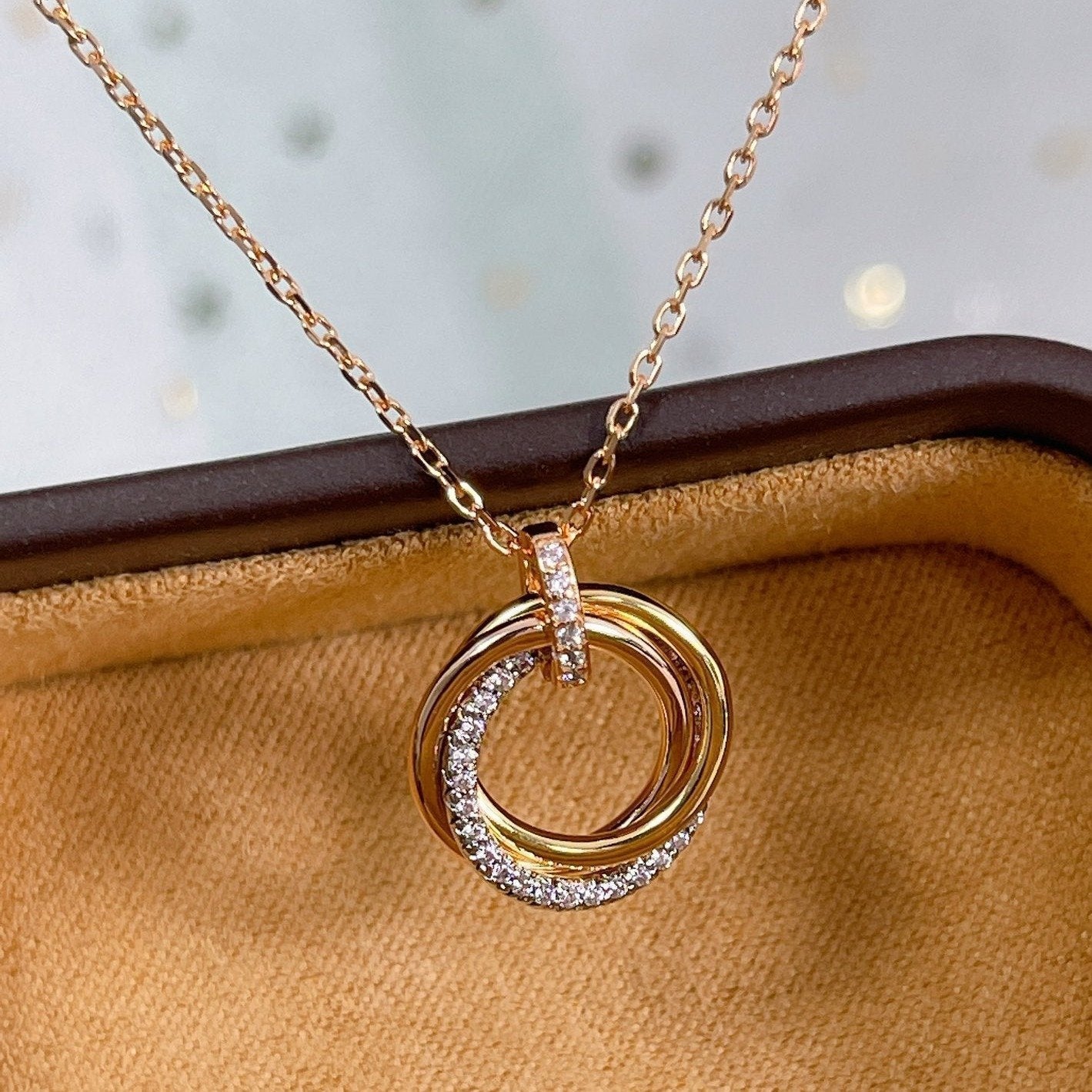 [Stars Jewelry]TRINITY NECKLACE SILVER GOLD PINK GOLD DIAMONDS