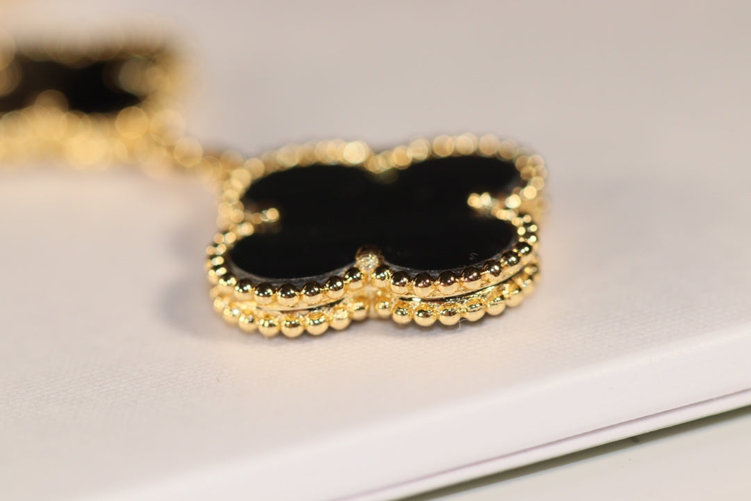 [Stars Jewelry]CLOVER EARRINGS GOLD ONYX MOP 3 MOTIF
