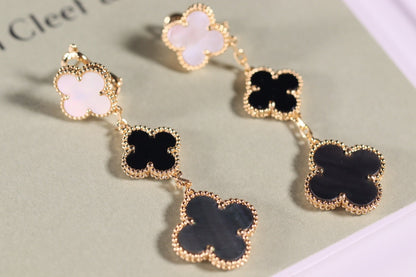 [Stars Jewelry]CLOVER EARRINGS GOLD ONYX MOP 3 MOTIF