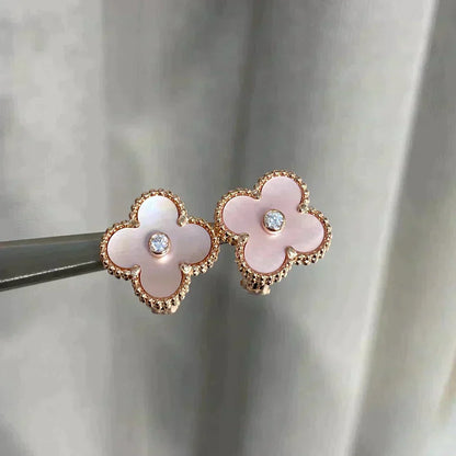[Stars Jewelry]CLOVER MEDIUM 1 MOTIFS  PINK MOP DIAMOND EARRINGS