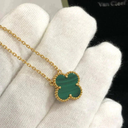 [Stars Jewelry]CLOVER 15MM MALACHITE SINGLE FLOWER  NECKLACE