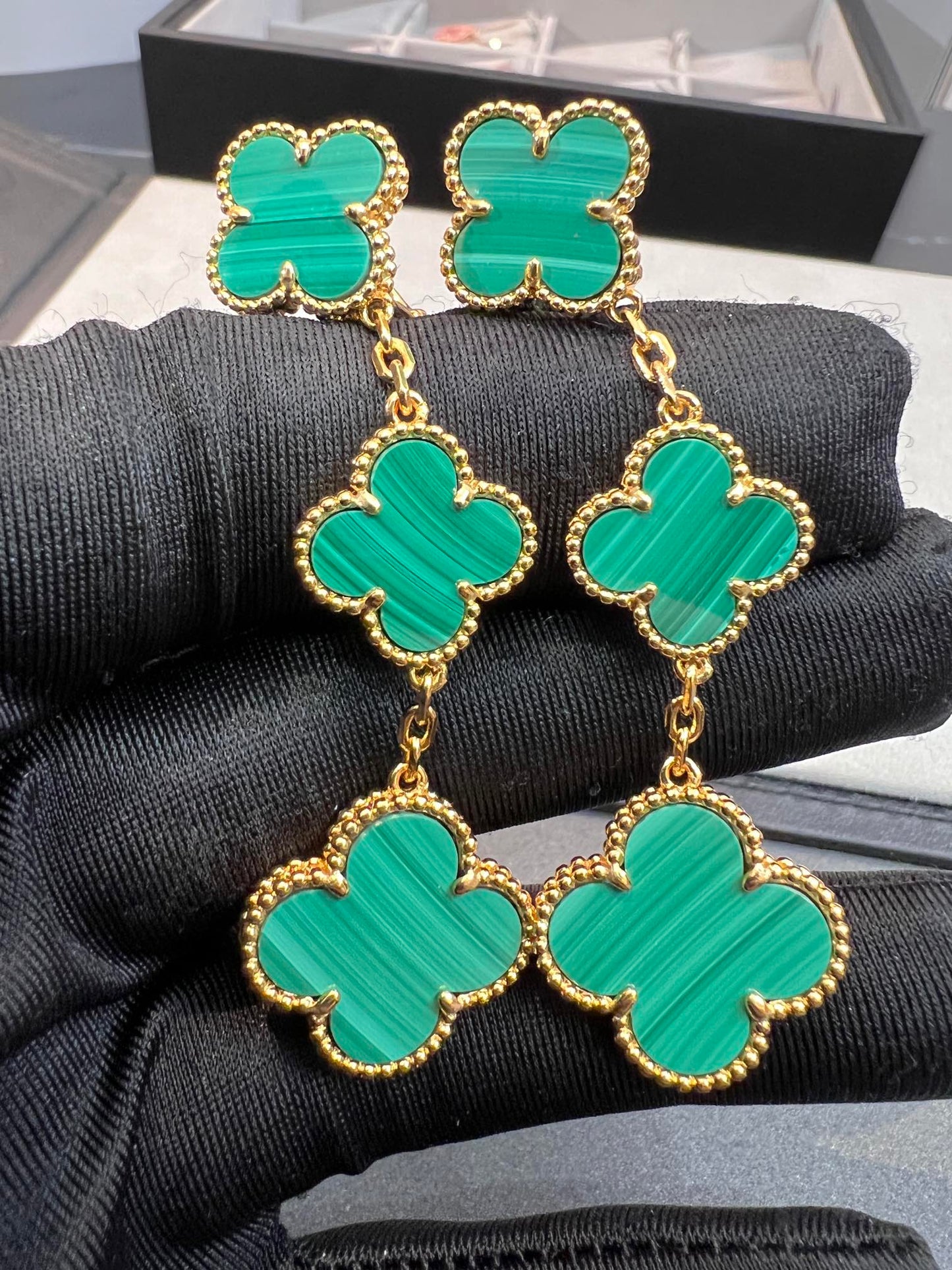 [Stars Jewelry]CLOVER MALACHITE 3 MOTIFS GOLD