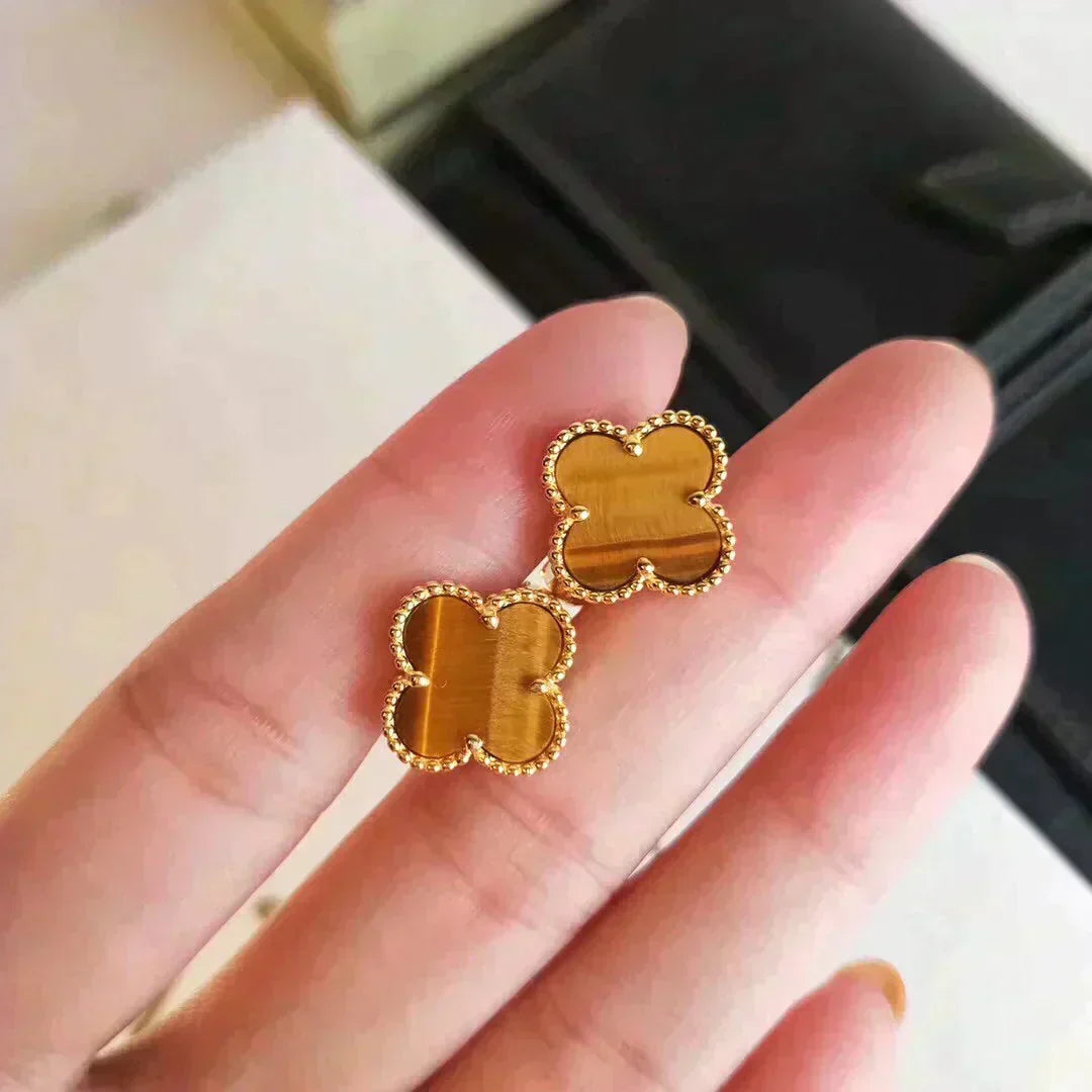 [Stars Jewelry]CLOVER MEDIUM 1 MOTIFS TIGER EYE EARRINGS