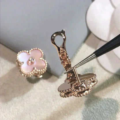 [Stars Jewelry]CLOVER MEDIUM 1 MOTIFS  PINK MOP DIAMOND EARRINGS