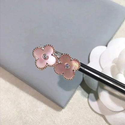 [Stars Jewelry]CLOVER MEDIUM 1 MOTIFS  PINK MOP DIAMOND EARRINGS
