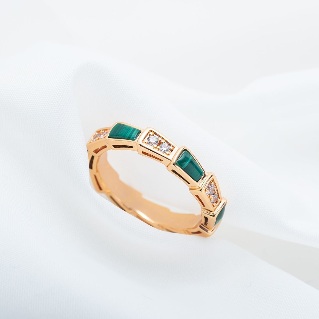 [Stars Jewelry]SERPENTI RING PINK GOLD MALACHITE DIAMOND 3MM