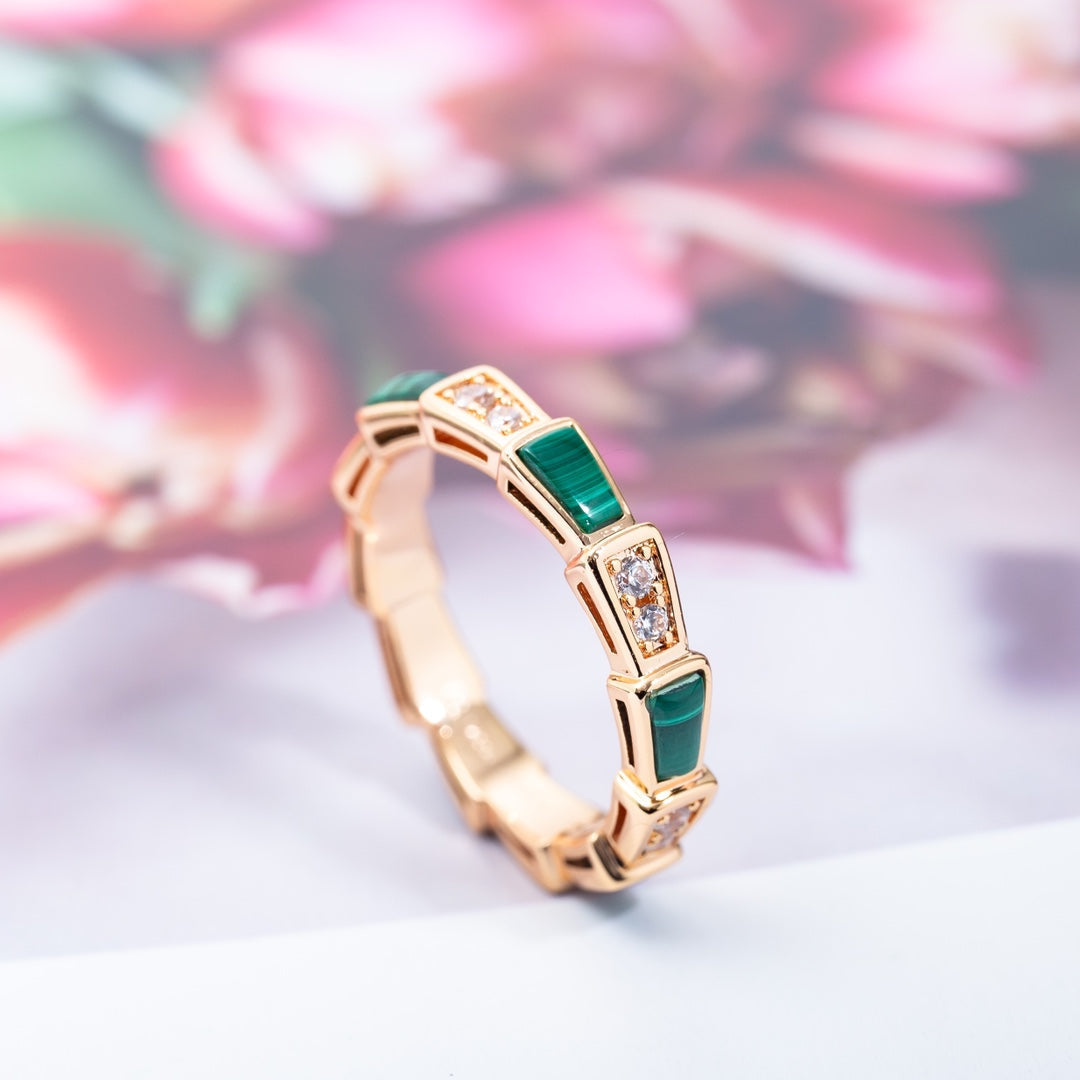 [Stars Jewelry]SERPENTI RING PINK GOLD MALACHITE DIAMOND 3MM