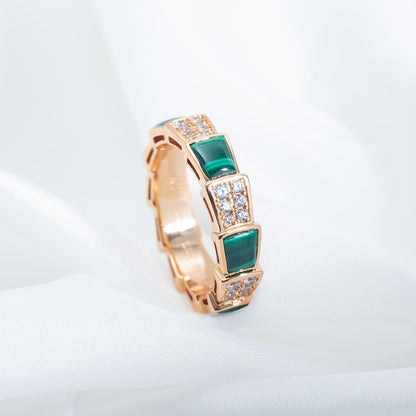 [Stars Jewelry]SERPENTI RING PINK GOLD MALACHITE DIAMOND PAVED 4MM