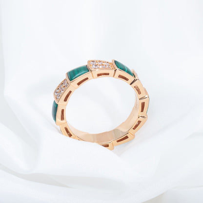 [Stars Jewelry]SERPENTI RING PINK GOLD MALACHITE DIAMOND PAVED 4MM