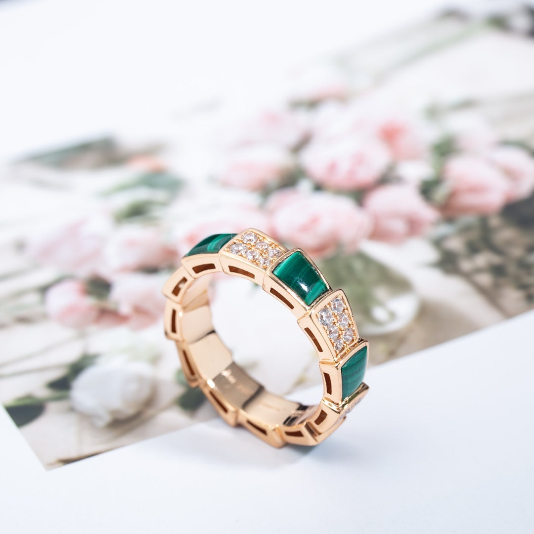 [Stars Jewelry]SERPENTI RING PINK GOLD MALACHITE DIAMOND PAVED 4MM
