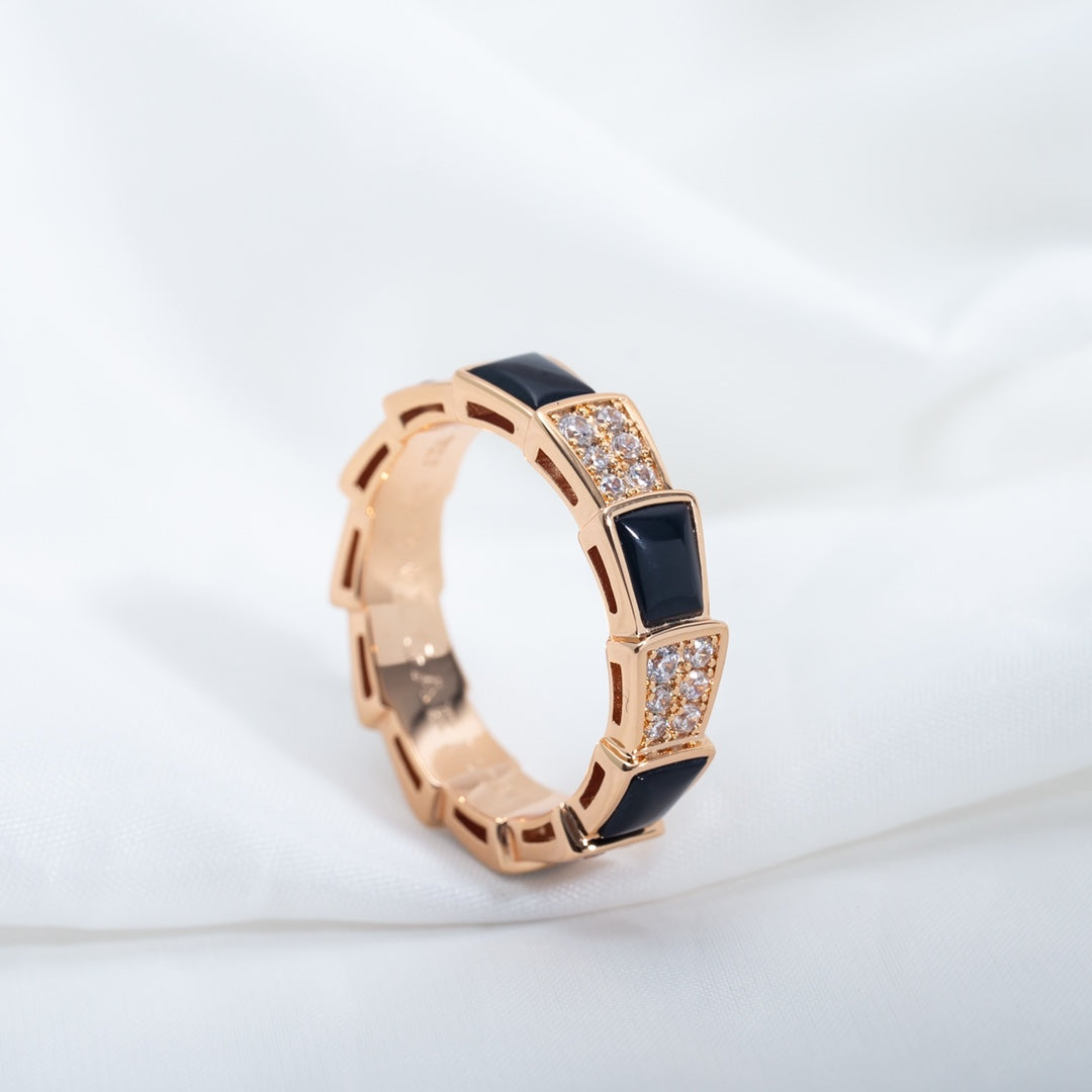 [Stars Jewelry]SERPENTI RING PINK GOLD BLACK MOP DIAMOND PAVED 4MM