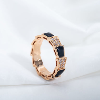 [Stars Jewelry]SERPENTI RING PINK GOLD BLACK MOP DIAMOND PAVED 4MM