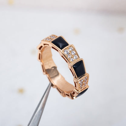 [Stars Jewelry]SERPENTI RING PINK GOLD BLACK MOP DIAMOND PAVED 4MM