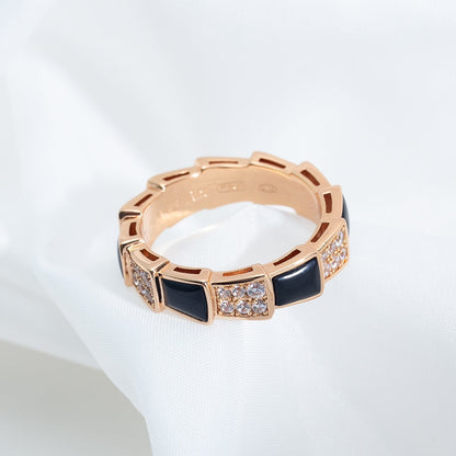 [Stars Jewelry]SERPENTI RING PINK GOLD BLACK MOP DIAMOND PAVED 4MM