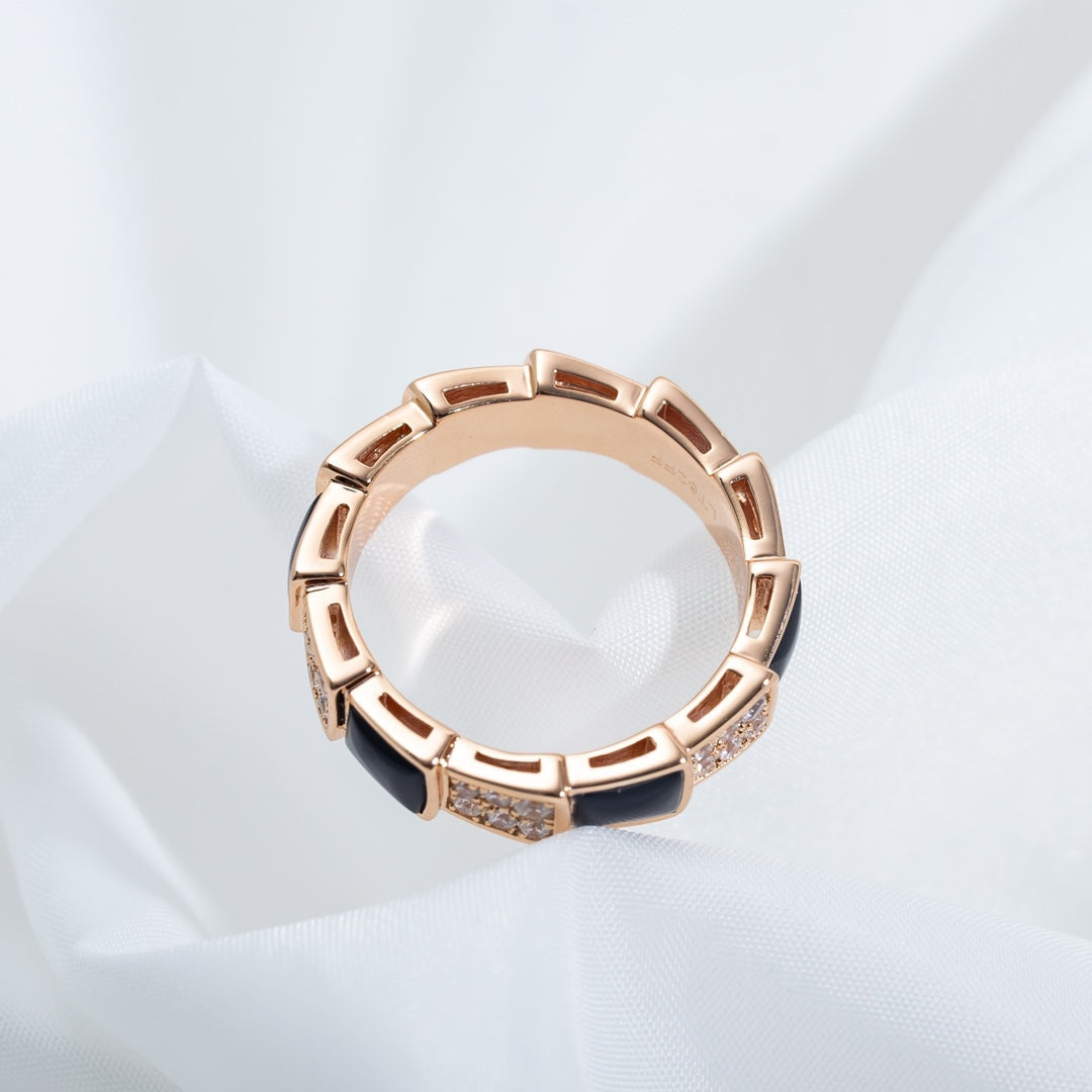 [Stars Jewelry]SERPENTI RING PINK GOLD BLACK MOP DIAMOND PAVED 4MM