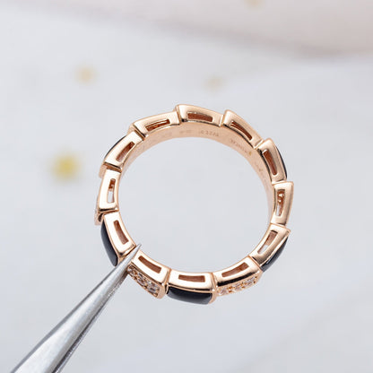 [Stars Jewelry]SERPENTI RING PINK GOLD BLACK MOP DIAMOND PAVED 4MM