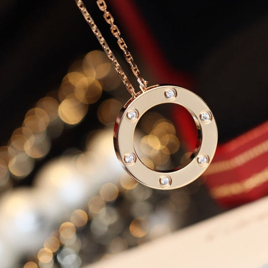 [Stars Jewelry]LOVE NECKLACE 16MM 6 DIAMONDS PINK GOLD