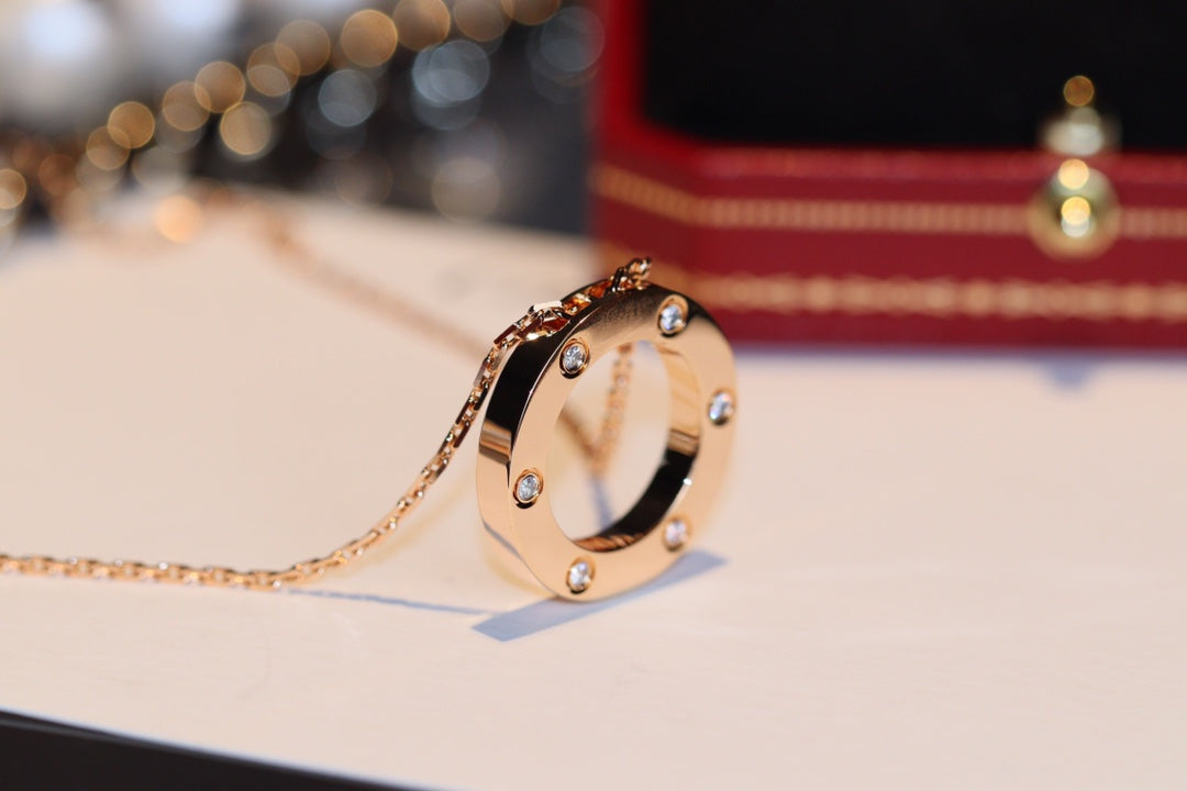 [Stars Jewelry]LOVE NECKLACE 16MM 6 DIAMONDS PINK GOLD
