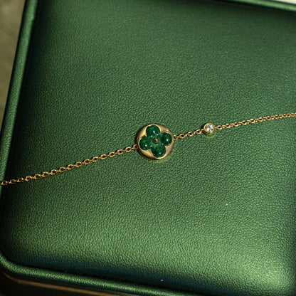 [Stars Jewelry]SUN MALACHITE 1 DIAMOND PINK GOLD BRACELET