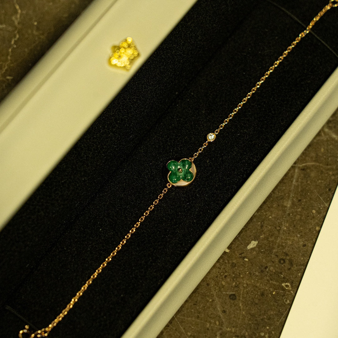 [Stars Jewelry]SUN MALACHITE 1 DIAMOND PINK GOLD BRACELET