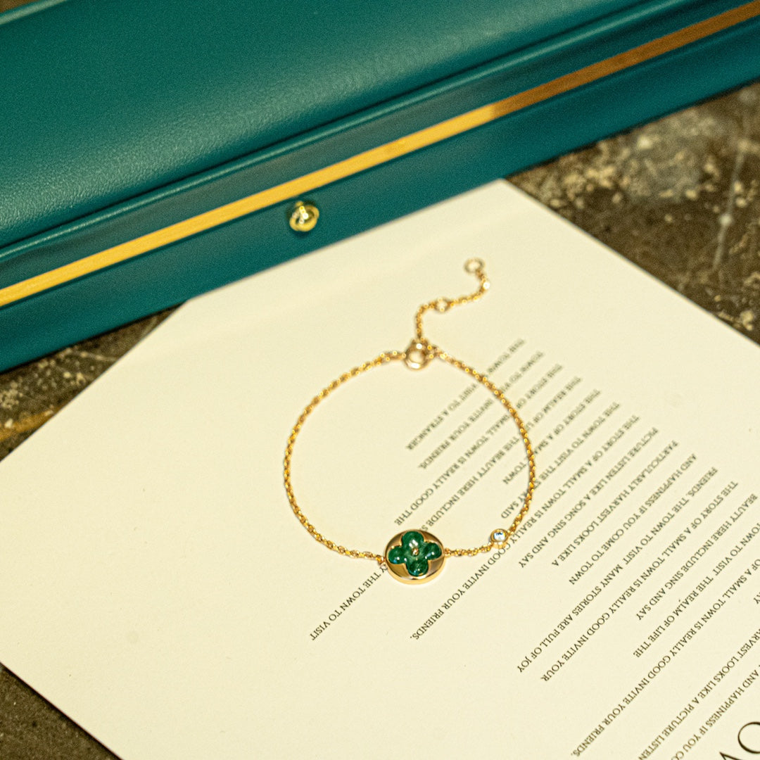 [Stars Jewelry]SUN MALACHITE 1 DIAMOND PINK GOLD BRACELET