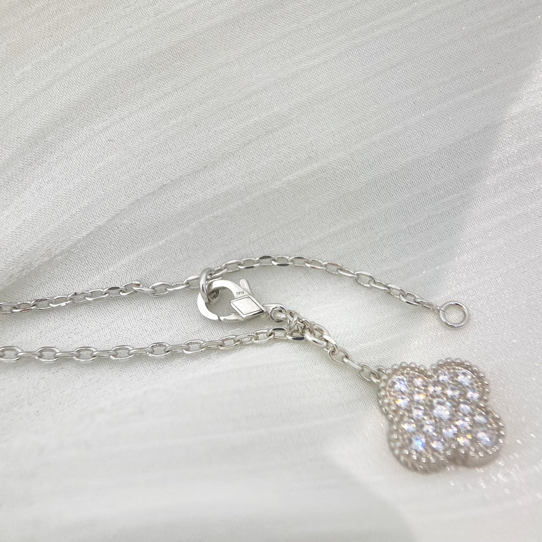 [Stars Jewelry]CLOVER 5 MOTIFS SILVER DIAMONDS NECKLACE