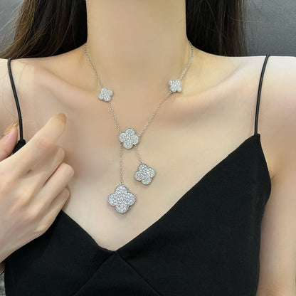 [Stars Jewelry]CLOVER 5 MOTIFS SILVER DIAMONDS NECKLACE