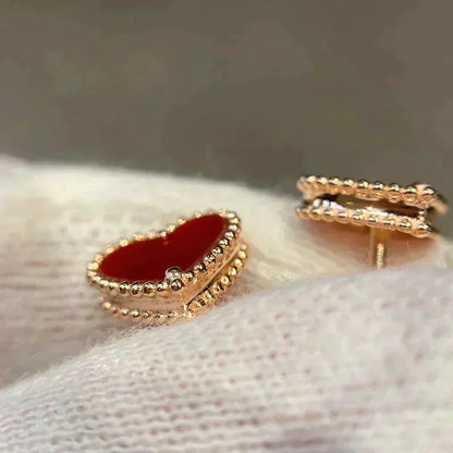 [Stars Jewelry]HEART CARNELIAN STUD EARRINGS