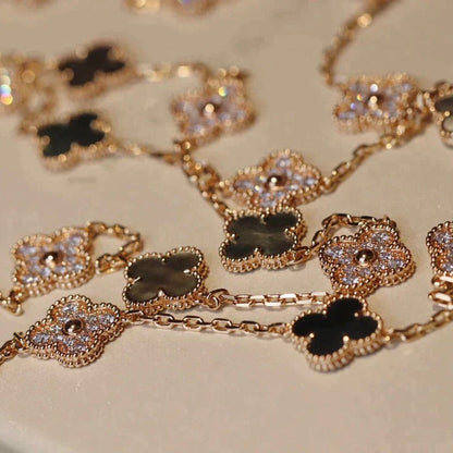 [Stars Jewelry]CLOVER 20 MOTIFS DARK MOP DIAMOND  NECKLACE