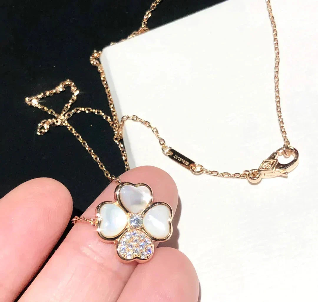[Stars Jewelry]CLOVER MOP DIAMOND ROSE GOLD NECKLACE