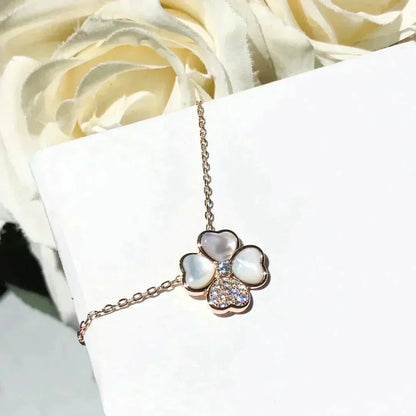 [Stars Jewelry]CLOVER MOP DIAMOND ROSE GOLD NECKLACE