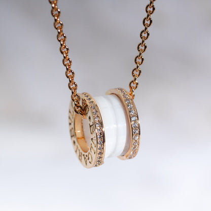 [Stars Jewelry]ZERO 1 WHITE CERAMIC PINK GOLD DIAMOND NECKLACE