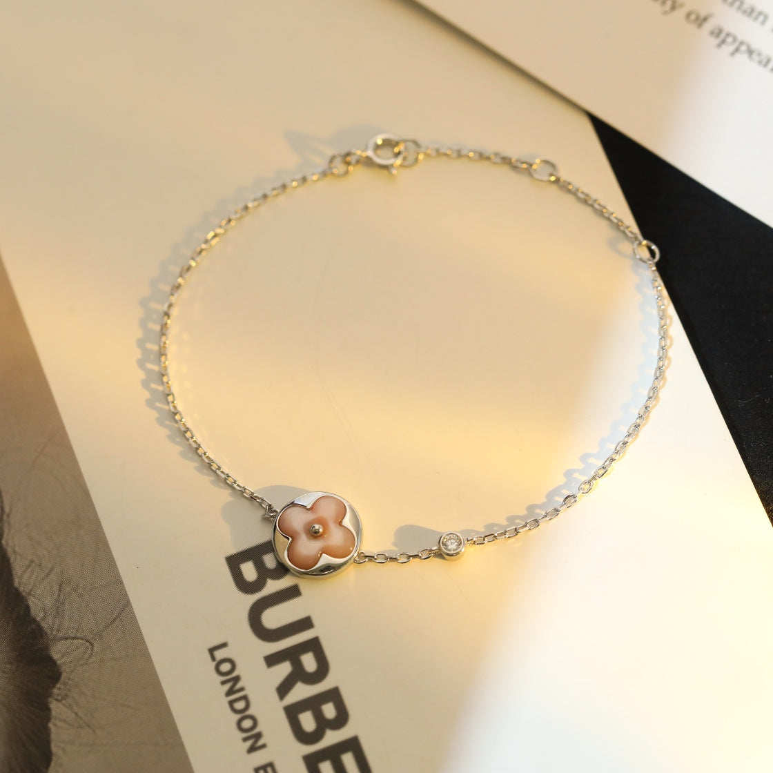 [Stars Jewelry]SUN MOTIF PINK MOP SILVER BRACELET