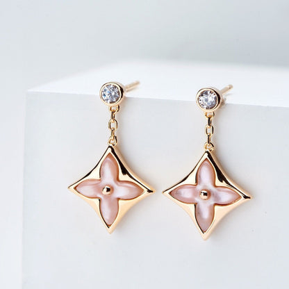 [Stars Jewelry]DOUBLE STAR PINK GOLD MOP DROP EARRINGS