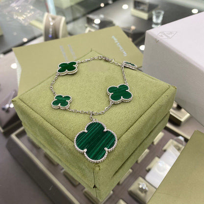 [Stars Jewelry]CLOVER 5 MOTIFS SIVLER MALACHITE BRACELET