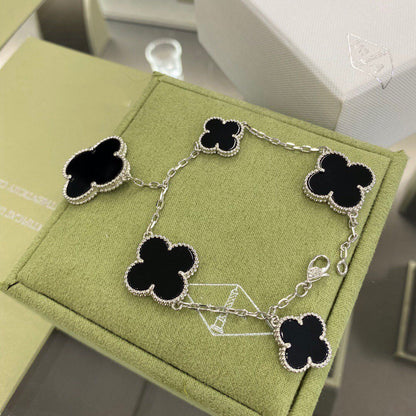 [Stars Jewelry]CLOVER 5 MOTIFS SIVLER ONYX BRACELET