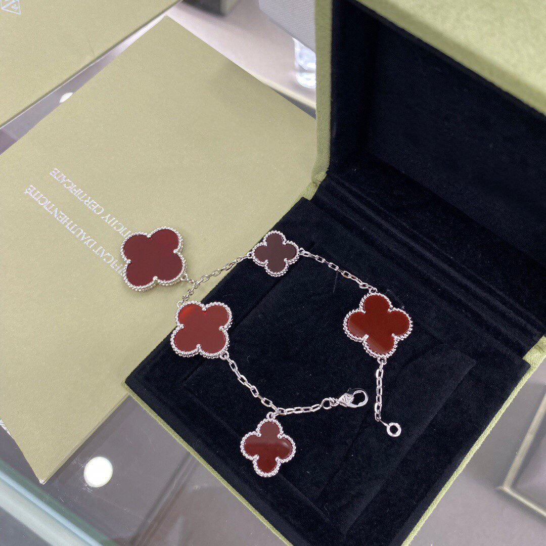 [Stars Jewelry]CLOVER 5 MOTIFS SIVLER CARNELIAN BRACELET