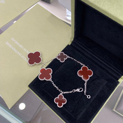 [Stars Jewelry]CLOVER 5 MOTIFS SIVLER CARNELIAN BRACELET