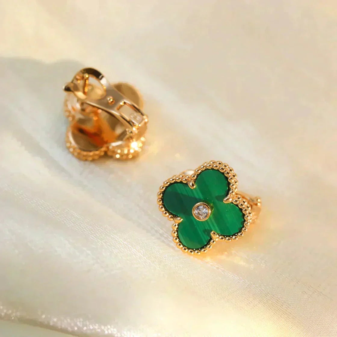 [Stars Jewelry]CLOVER MEDIUM 1 MOTIFS MALACHITE DIAMOND EARRINGS