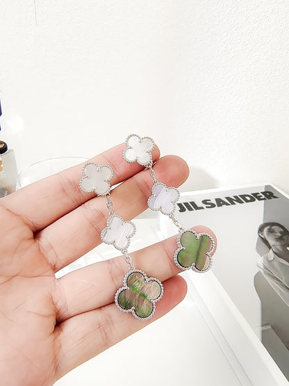 [Stars Jewelry]CLOVER 3 MOTIFS CHALCEDONY DARK MOP SILVER EARRINGS