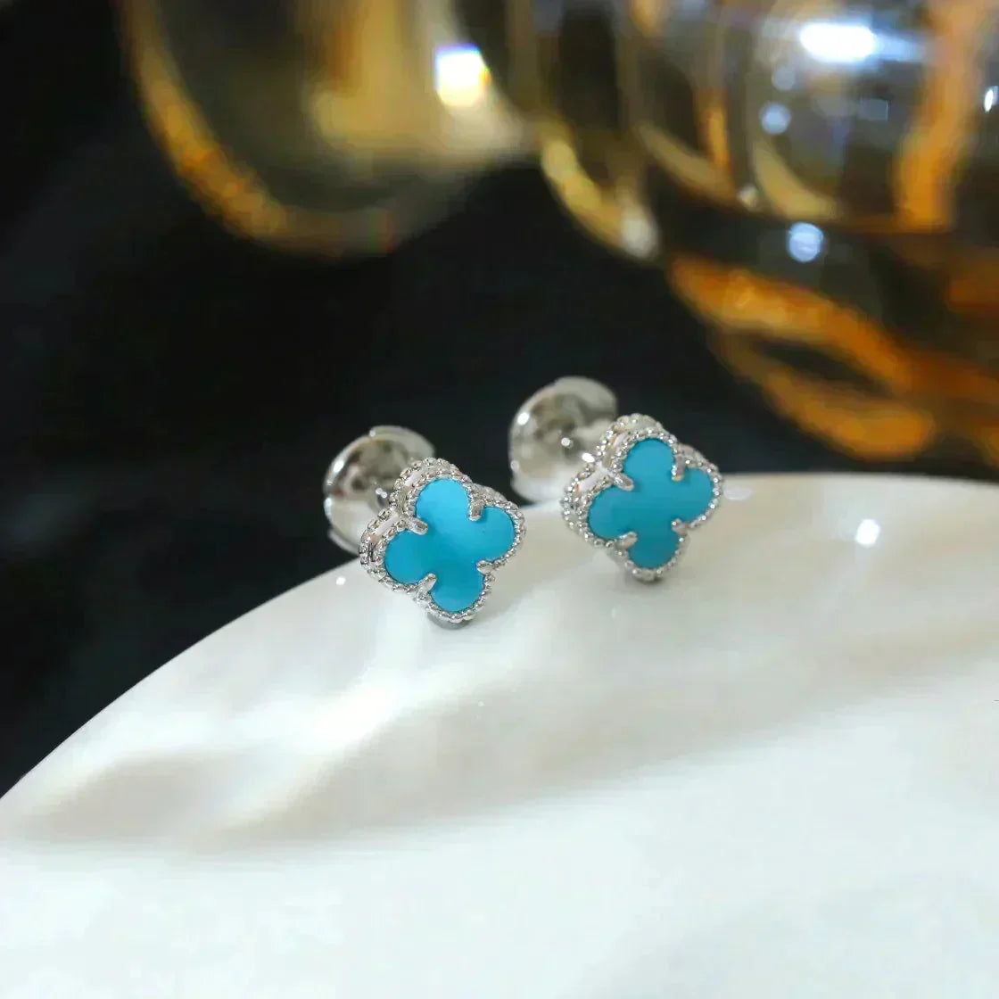 [Stars Jewelry]CLOVER MINI 9.5MM ONYX STUD EARRINGS SILVER