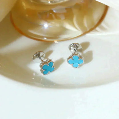[Stars Jewelry]CLOVER MINI 9.5MM ONYX STUD EARRINGS SILVER