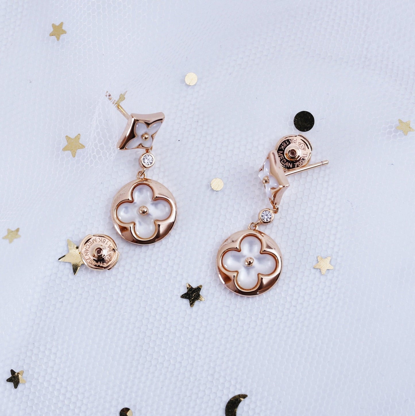 [Stars Jewelry]STAR AND SUN PINK GOLD MOP DROP EARRINGS