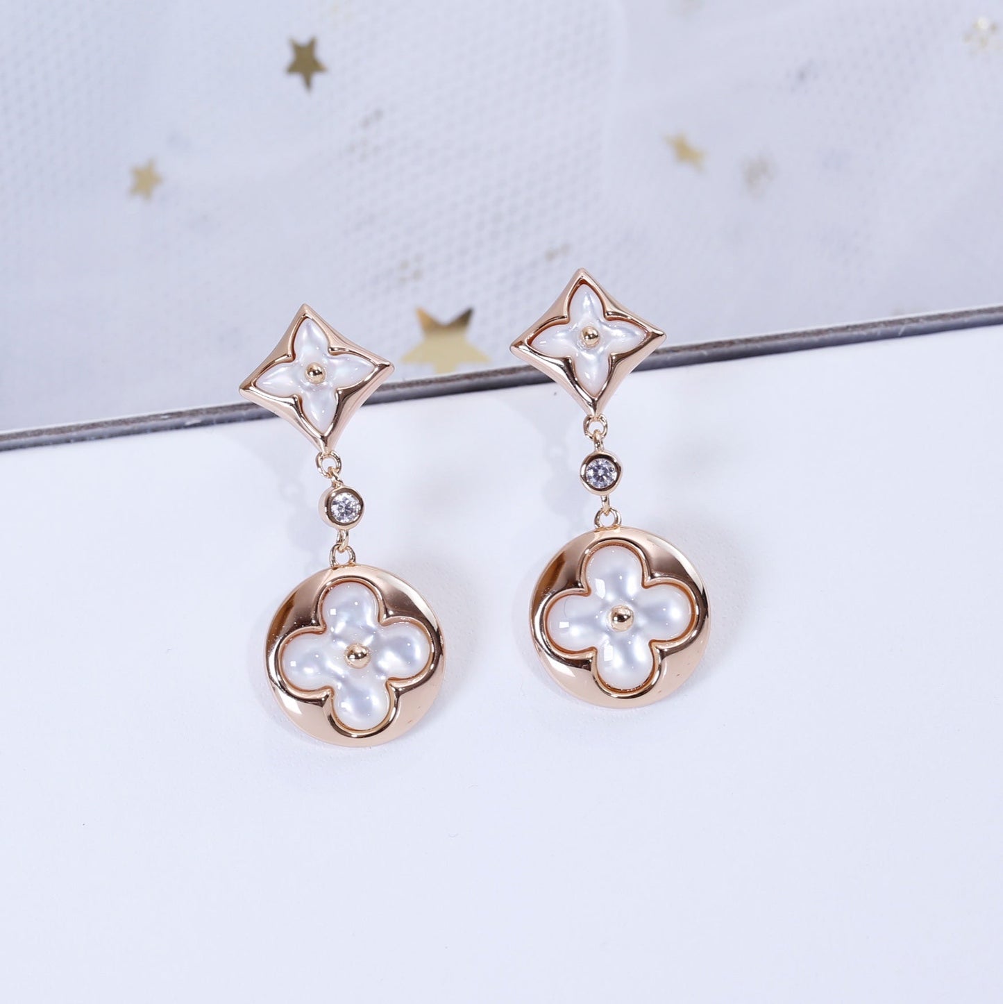 [Stars Jewelry]STAR AND SUN PINK GOLD MOP DROP EARRINGS