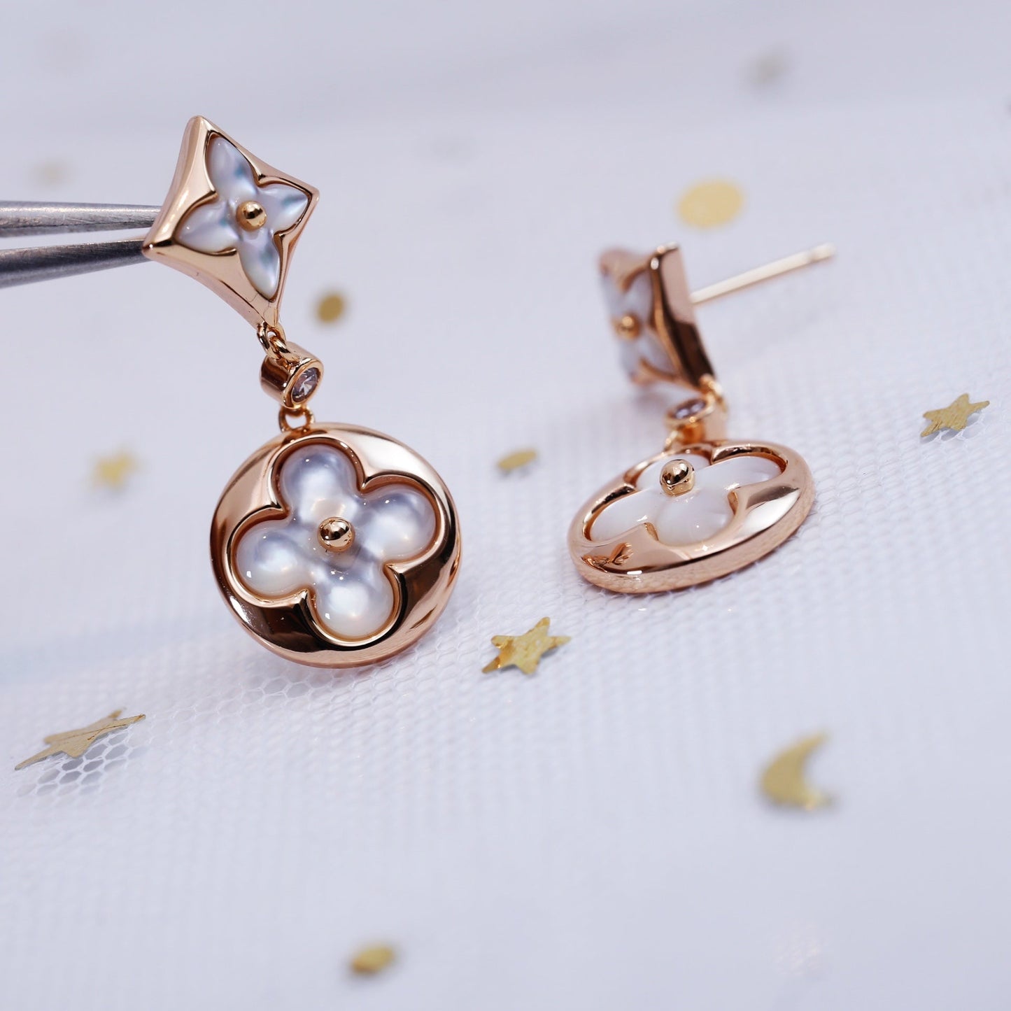 [Stars Jewelry]STAR AND SUN PINK GOLD MOP DROP EARRINGS