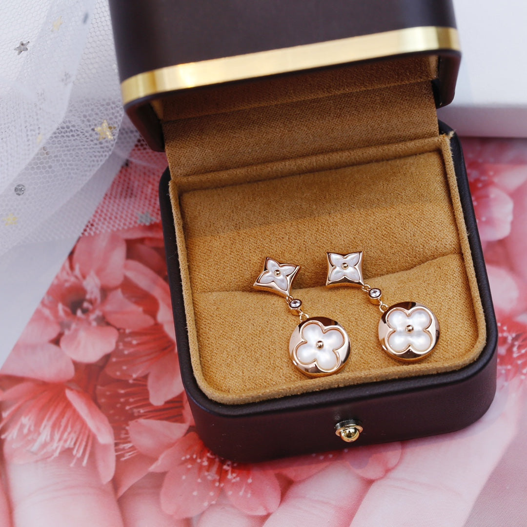 [Stars Jewelry]STAR AND SUN PINK GOLD MOP DROP EARRINGS