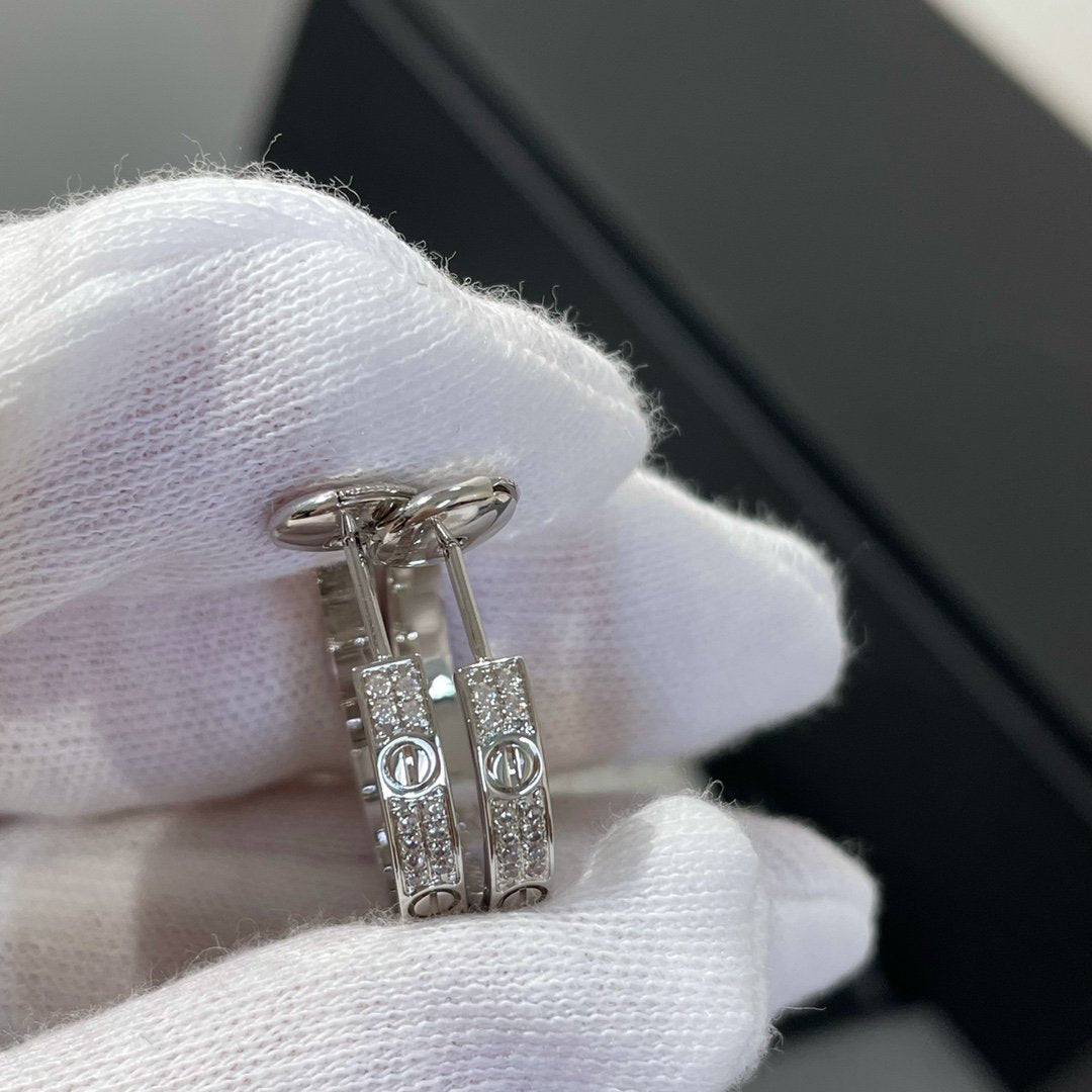 [Stars Jewelry]LOVE DIAMOND SILVER HOOP EARRINGS