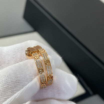 [Stars Jewelry]LOVE DIAMOND PINK GOLD HOOP EARRINGS
