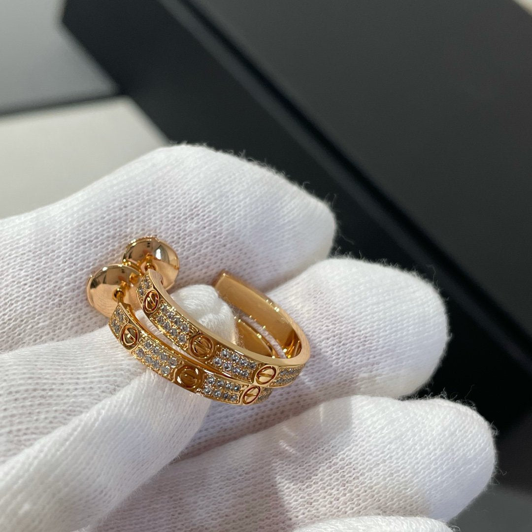 [Stars Jewelry]LOVE DIAMOND PINK GOLD HOOP EARRINGS