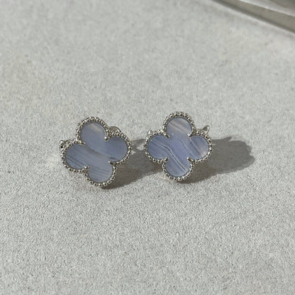 [Stars Jewelry]CLOVER CHALCEDONY SILVER STUD EARRINGS